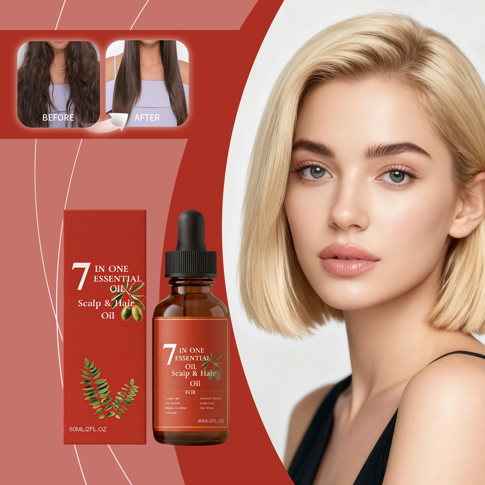 Hair Care Olive Oil - น้ำมันบำรุงเส้นผม 7-in-1 ขนาด 60 มล. สูตรผสมโรสแมรี่