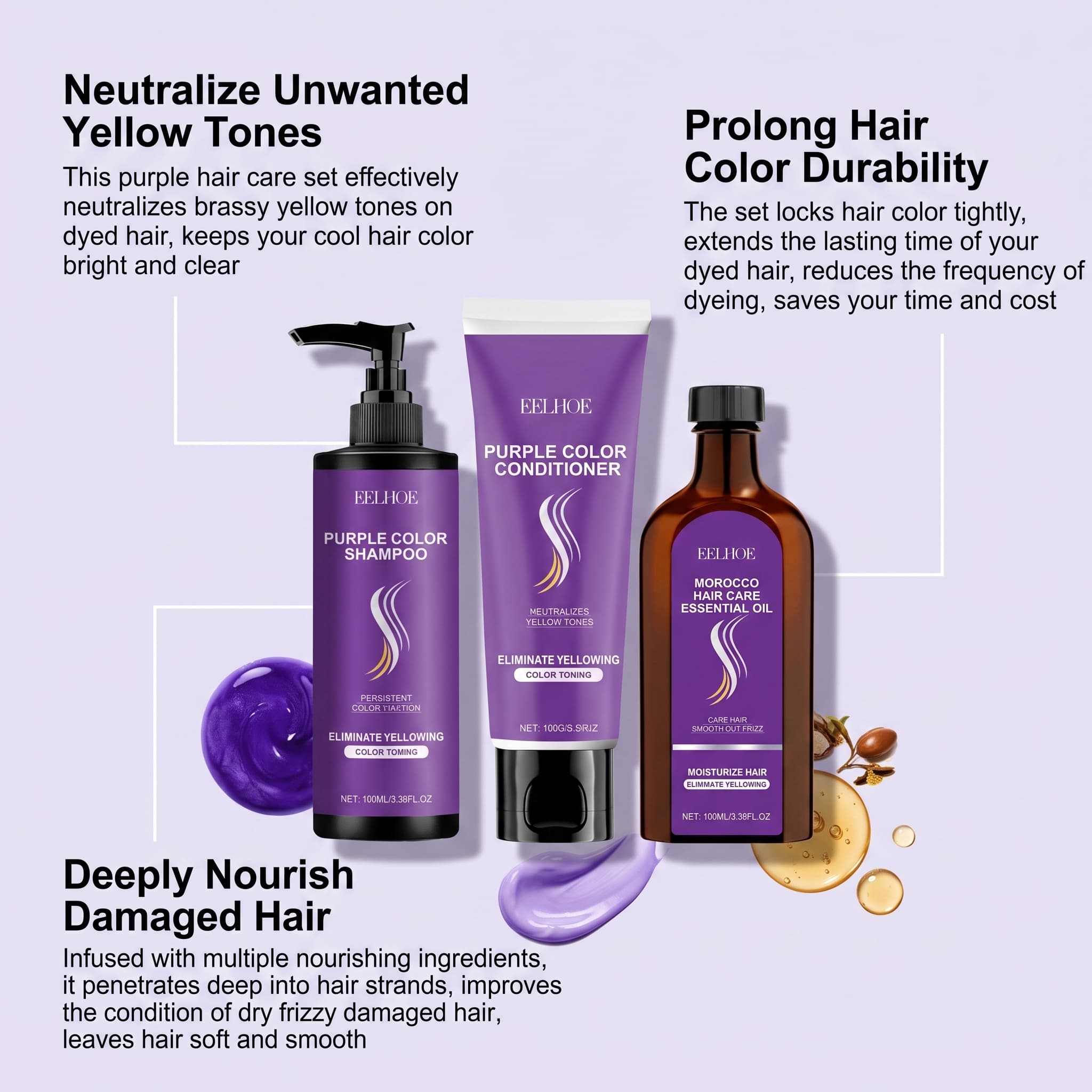 ชุดแชมพูสีม่วงพร้อมครีมนวดผม น - Hair Care Conditioner บทวิจารณ์และราคา